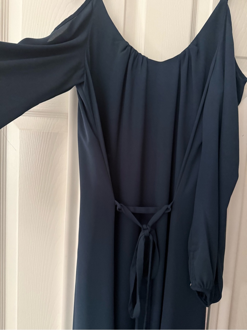 Sophisticated Navy One-Shoulder Tie-Waist Dress